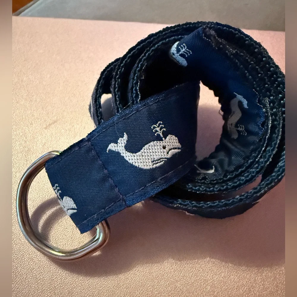 Kids D-ring Ribbon Belt with Whale 🐳 (23in), Navy